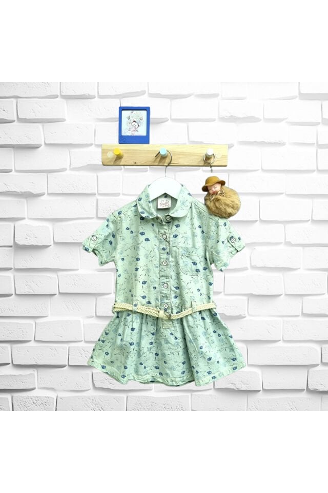 Breeze Kız Bebek Çiçek Desenli Kot Elbise