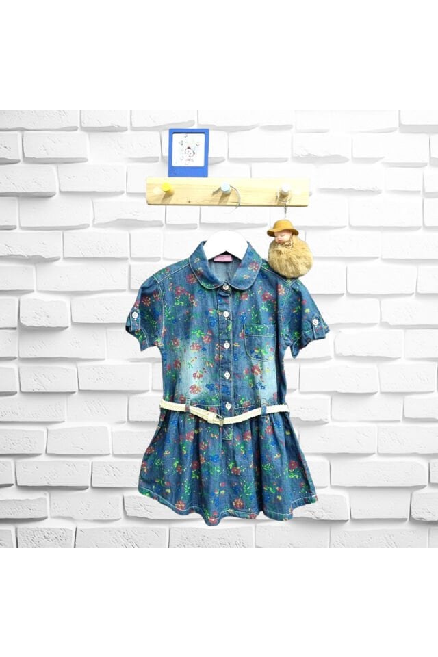 Breeze Kız Bebek Çiçek Desenli Kot Elbise