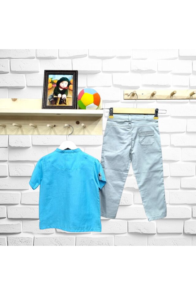 Maia Erkek Bebek Keten Pantolonlu Bebek Takım