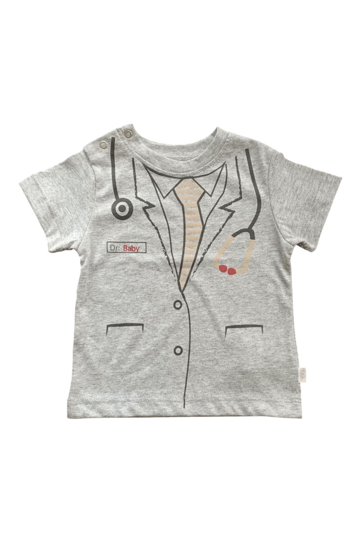 Bebeto Dr. Baby Çizimli Yazlık Erkek T-shirt Gri - 6-9 Ay