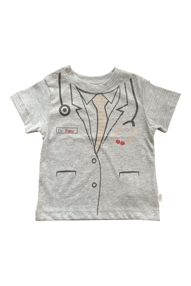 Bebeto Dr. Baby Çizimli Yazlık Erkek T-shirt Gri - 6-9 Ay
