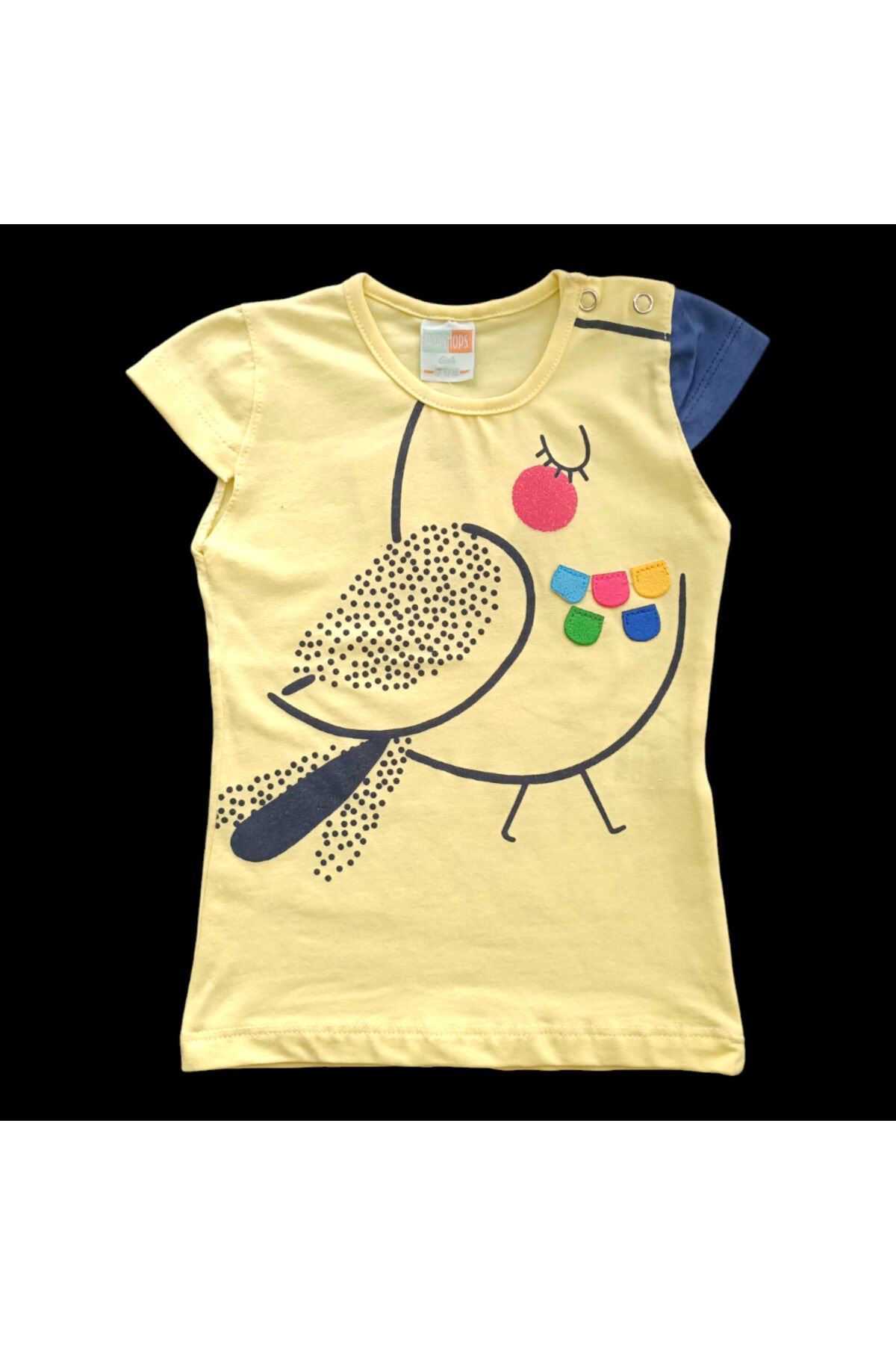 Popshops Kız Bebek Renkli Kuş Baskılı Yazlık Tshirt Sarı - 9 - 12 Ay