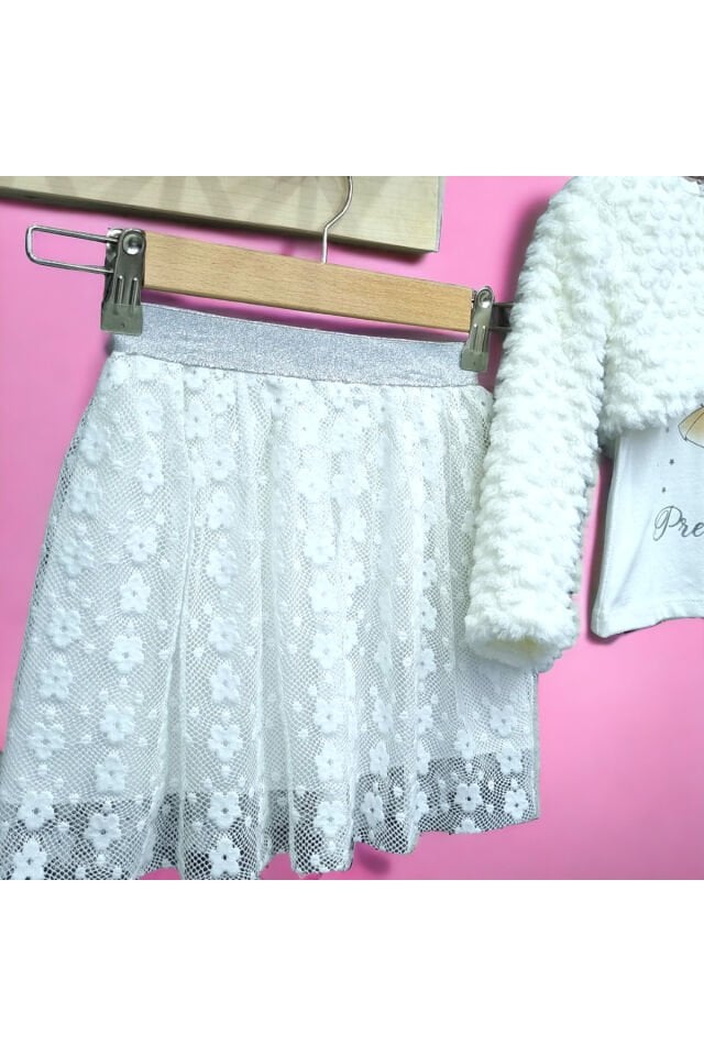 Baby Rose Kız Bebek Etekli Bolerolu Üçlü Takım Beyaz - 4 Yaş