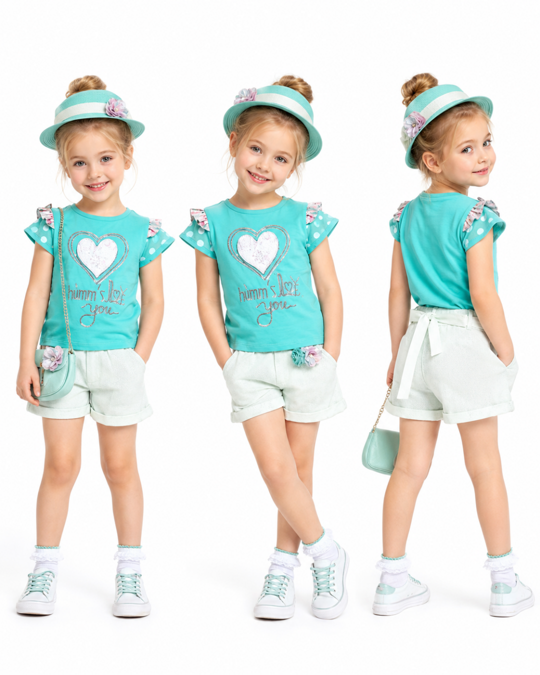 Hmms Kız Bebek Keten Şortlu Yazlık Takım