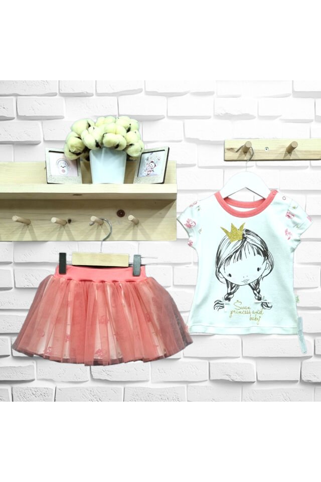 Bebetto Kız Bebek Etekli Yazlık Takım Nar Çiçeği - 9 - 12 Ay
