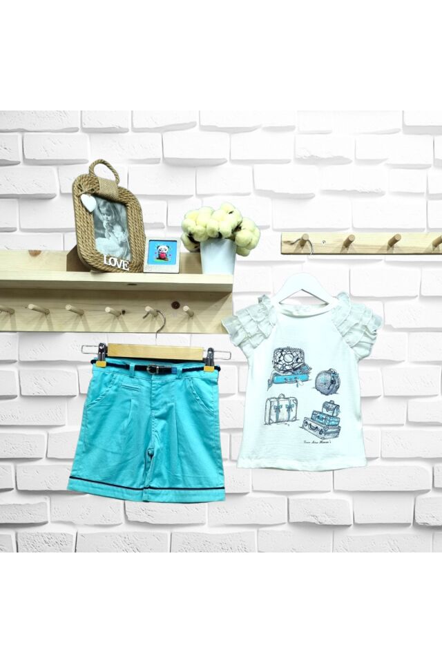 Hmms Kız Çocuk Keten Şortlu Yazlık Takım