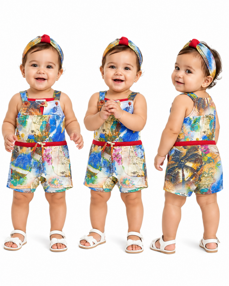 Maia Kız Bebek Renkli Yazlık Şort Tulum