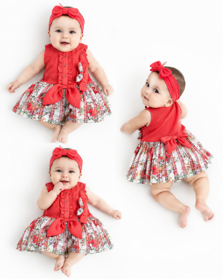 Maia Kız Bebek Çiçekli Keten Yazlık Elbise