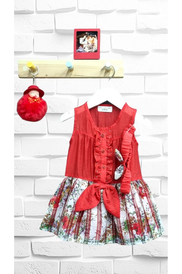 Maia Kız Bebek Çiçekli Keten Yazlık Elbise