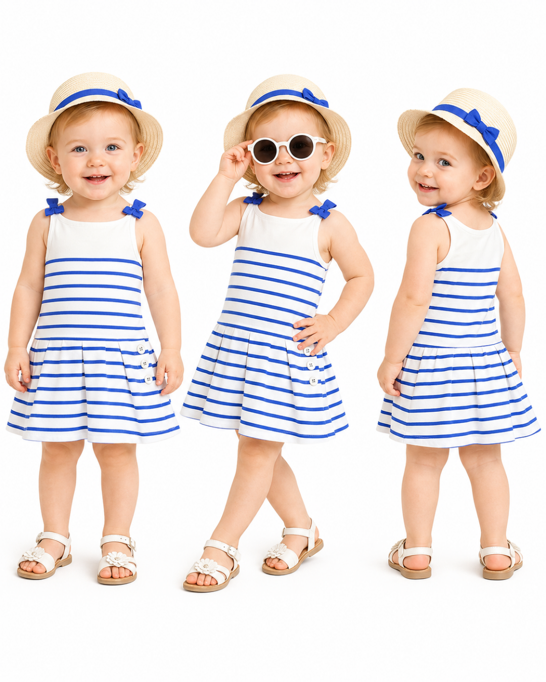 Çikoby Kız Bebek İp Askılı Çizgili Yazlık Elbise