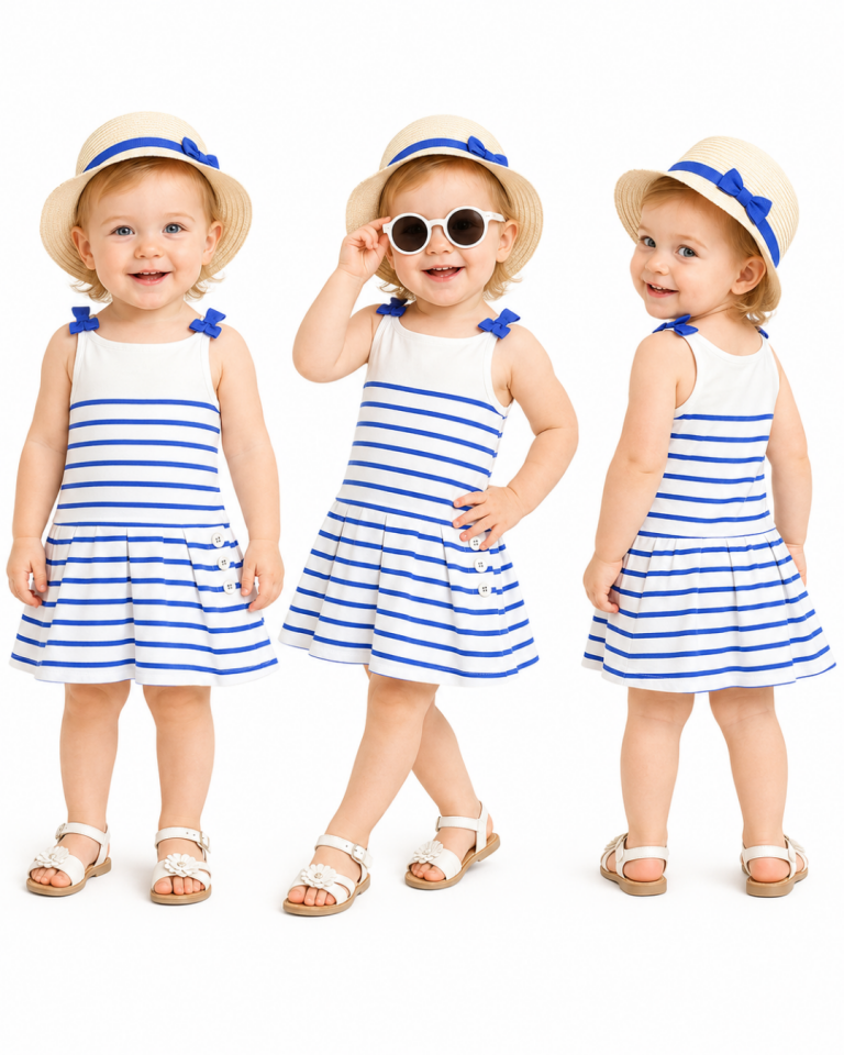 Çikoby Kız Bebek İp Askılı Çizgili Yazlık Elbise