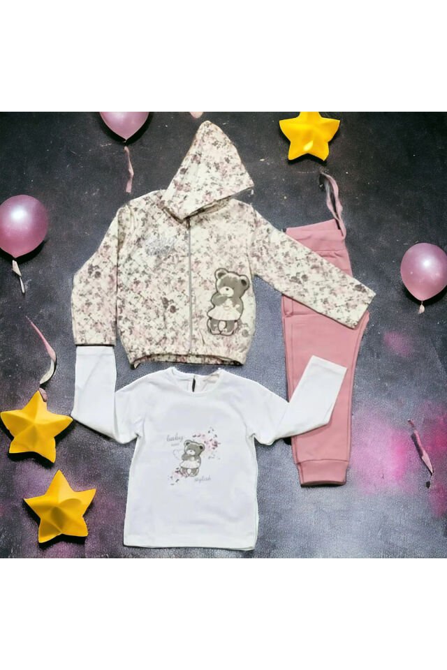 Babyrose Kız Bebek Ceketli Üçlü Takım Pembe - 3 Yaş
