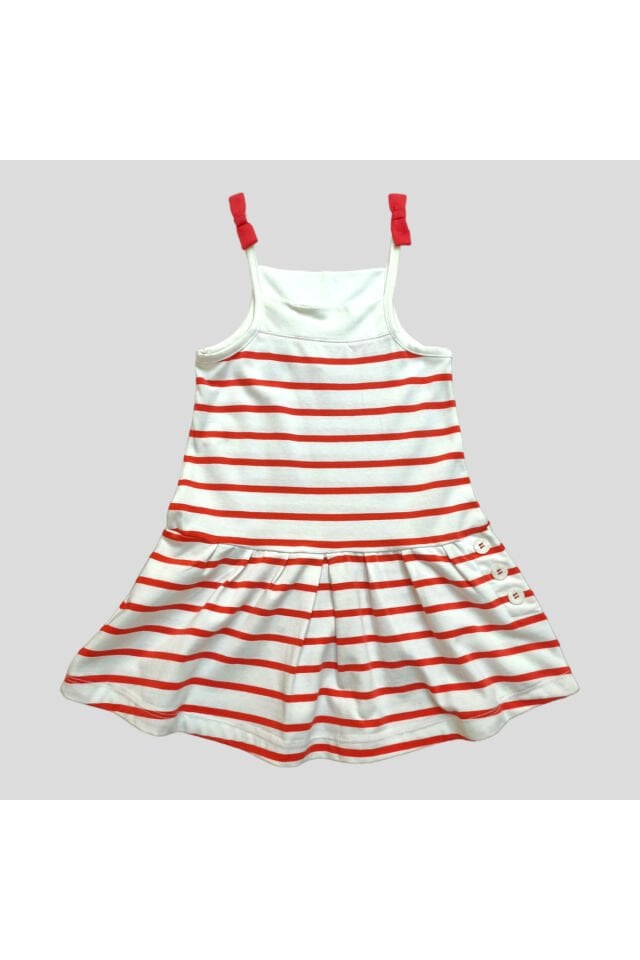Çikoby Kız Bebek İp Askılı Çizgili Elbise