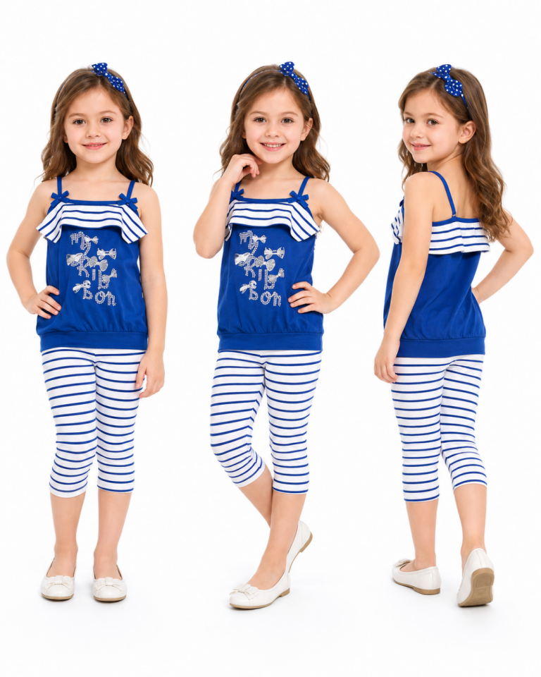 Çikoby Kız Bebek İp Askılı Çizgili Taytlı Yazlık Takım