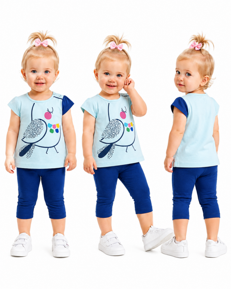 Popshops Kız Bebek Renkli Kuş Yazlık Takım