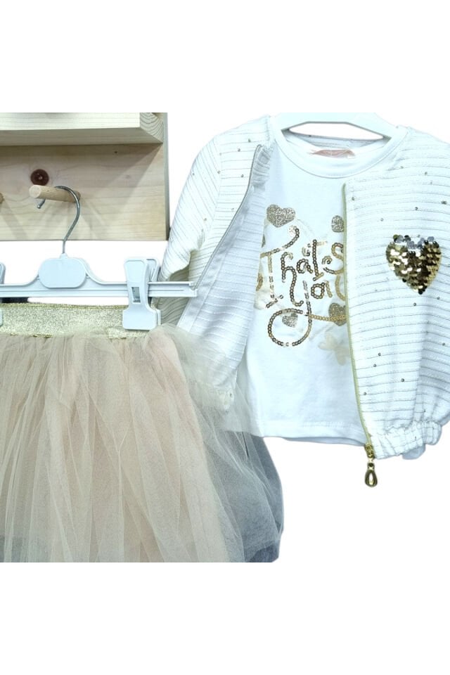 Missrose Kız Bebek Üçlü Etekli Takım Pudra - 3 Yaş