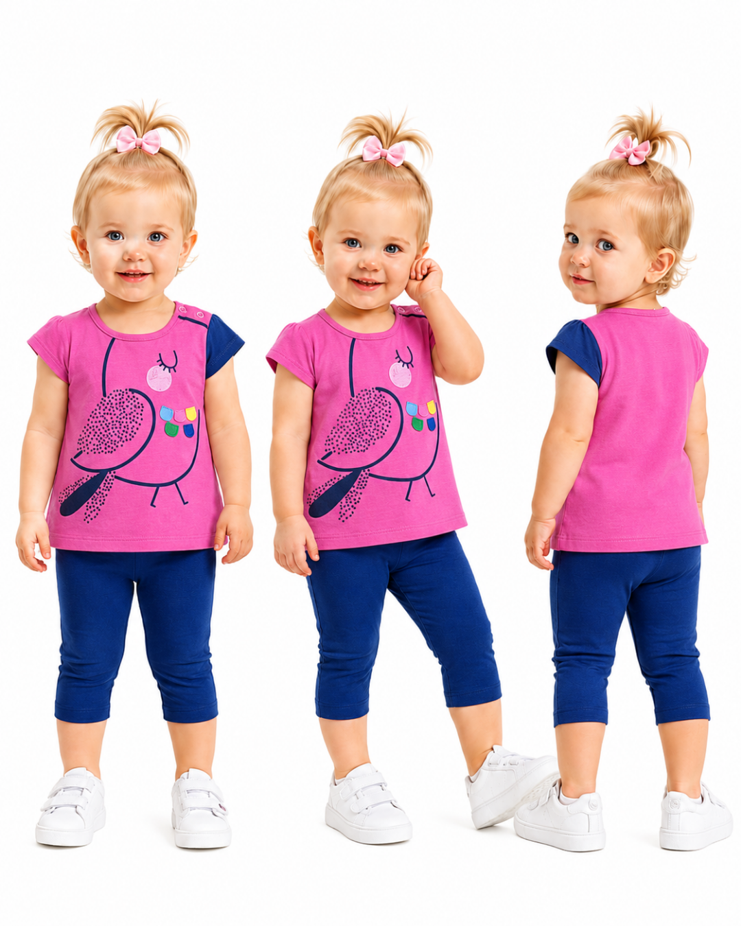 Popshops Kız Bebek Renkli Kuş Yazlık Takım