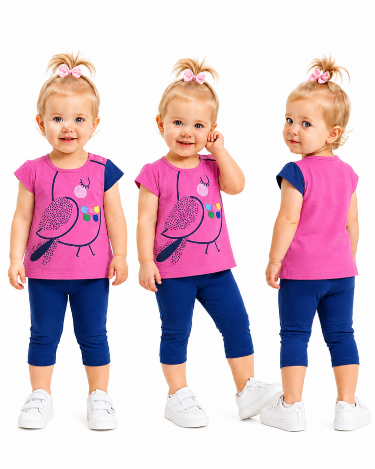 Popshops Kız Bebek Renkli Kuş Yazlık Takım