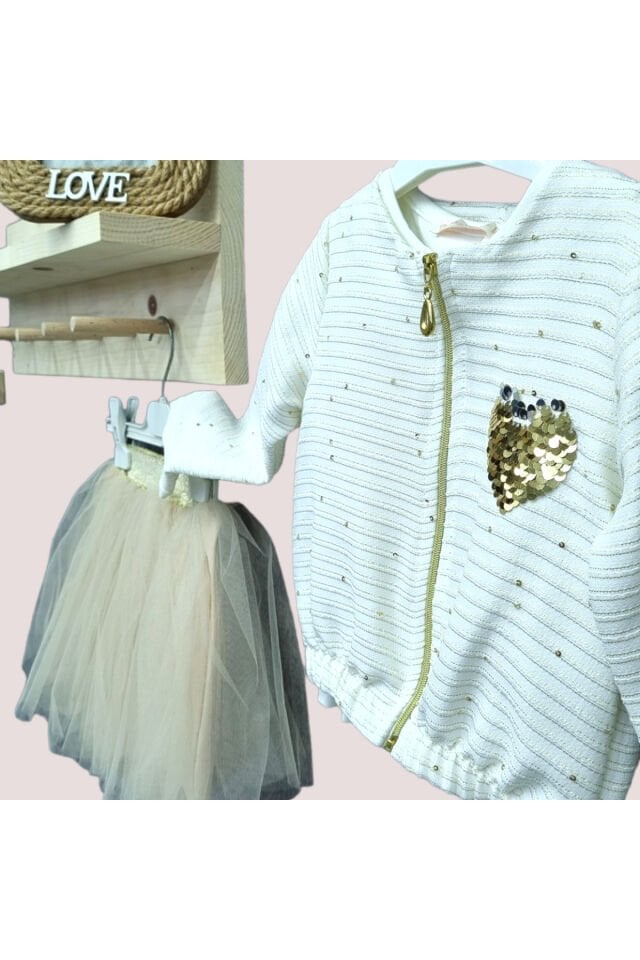 Missrose Kız Bebek Üçlü Etekli Takım Pudra - 4 Yaş