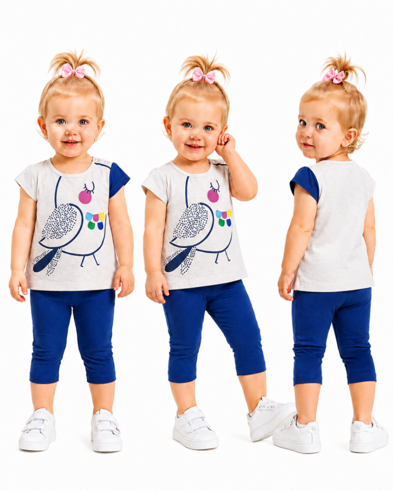 Popshops Kız Bebek Renkli Kuş Yazlık Takım