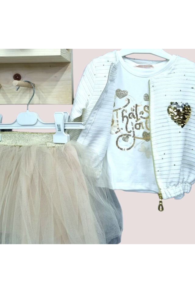 Missrose Kız Bebek Üçlü Etekli Takım Pudra - 1 Yaş