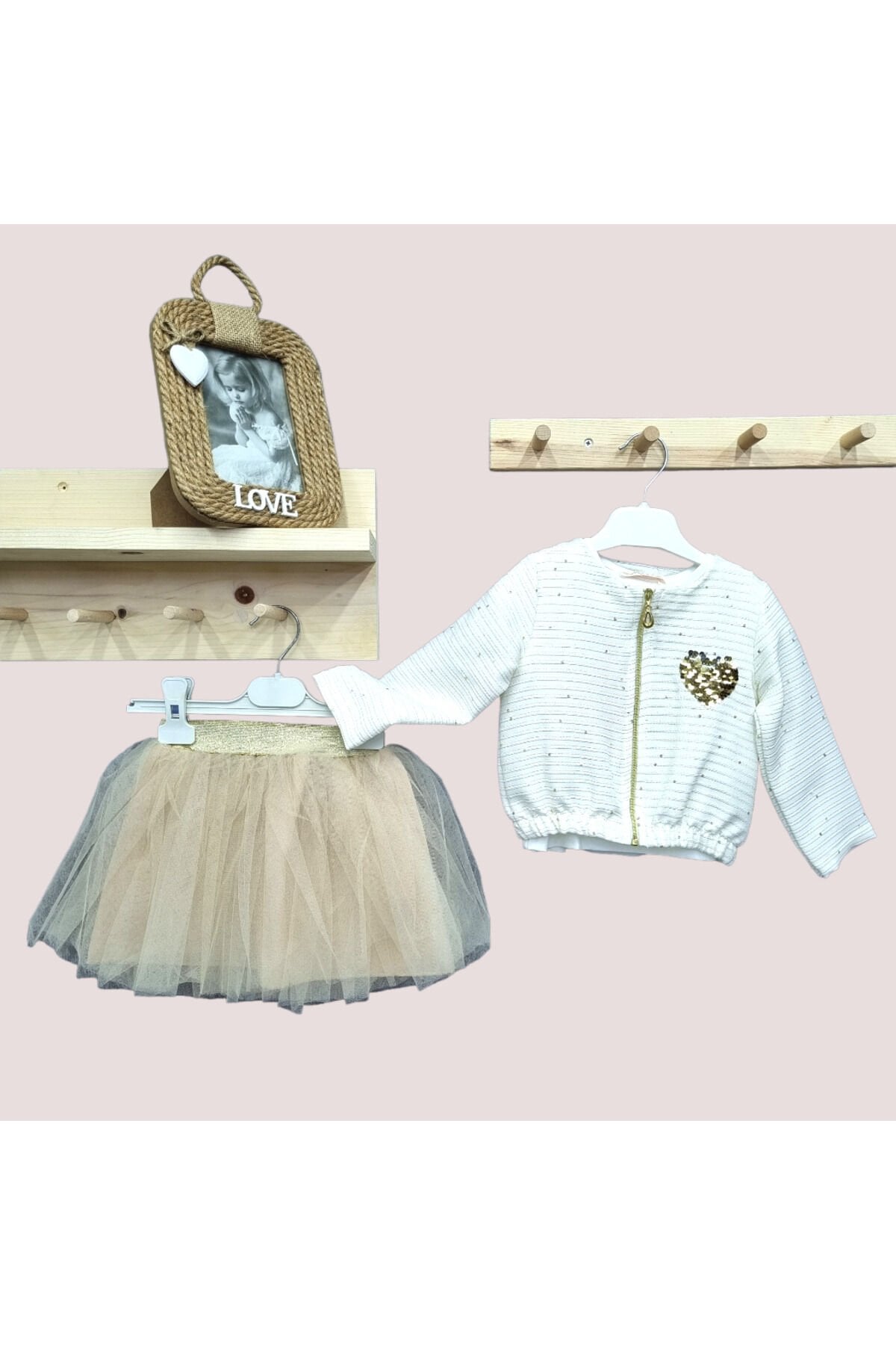 Missrose Kız Bebek Üçlü Etekli Takım Pudra - 1 Yaş