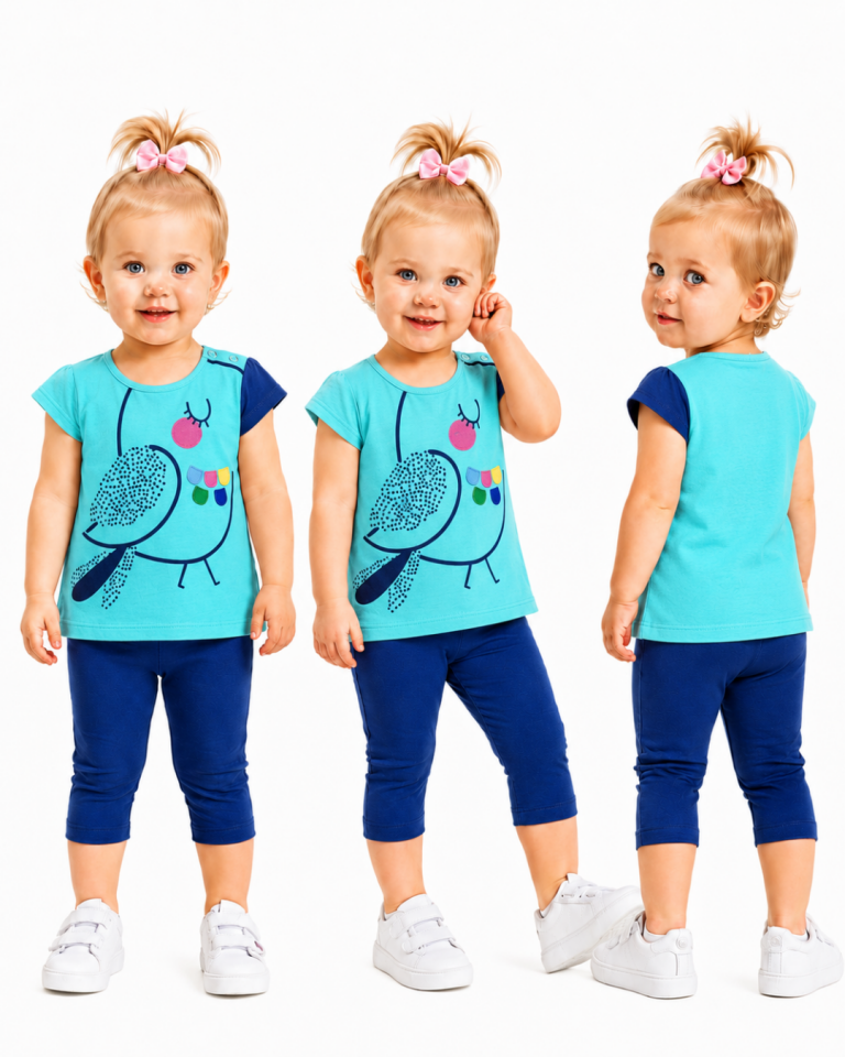 Popshops Kız Bebek Renkli Kuş Yazlık Takım