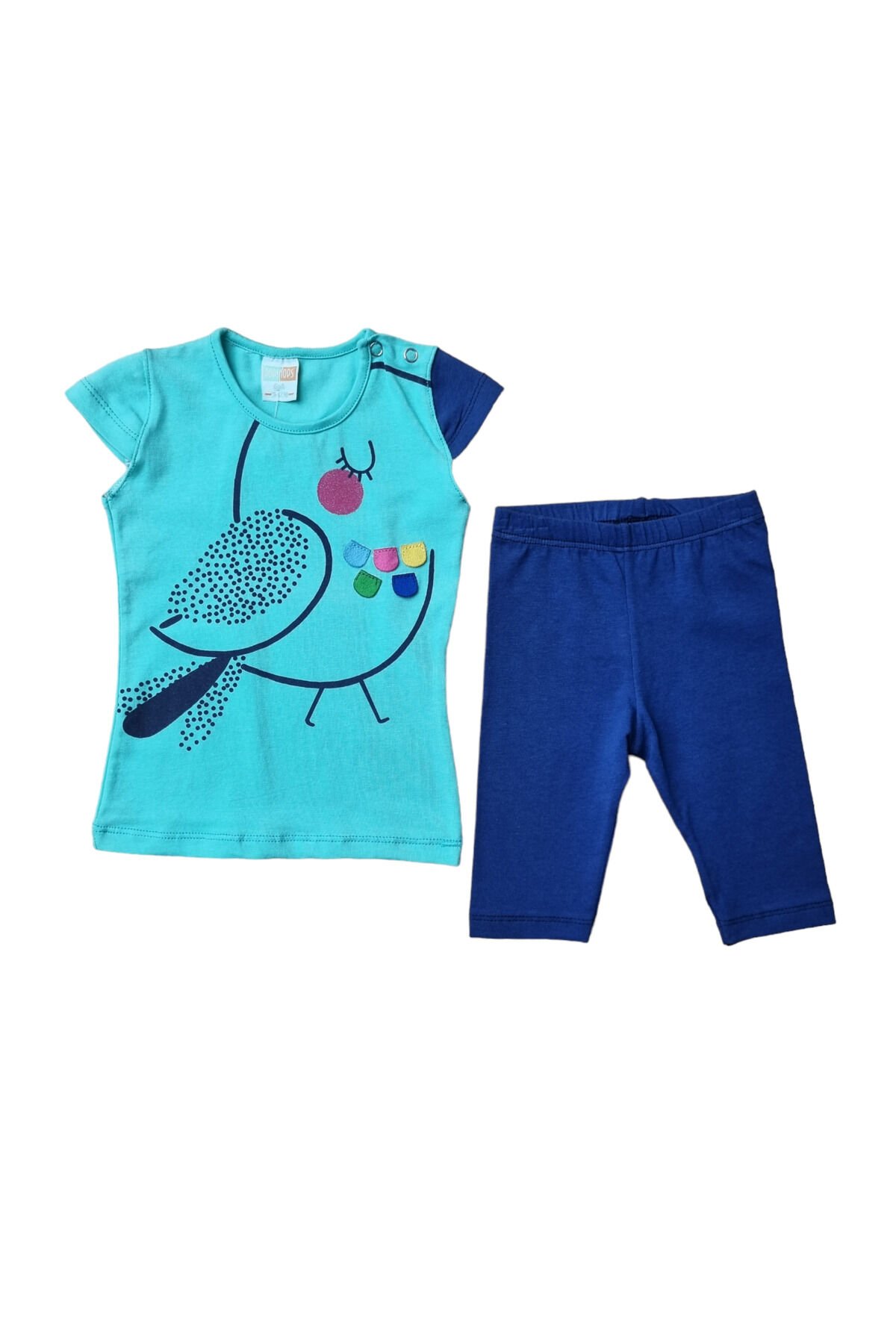 Popshops Kız Bebek Renkli Kuş Yazlık Takım