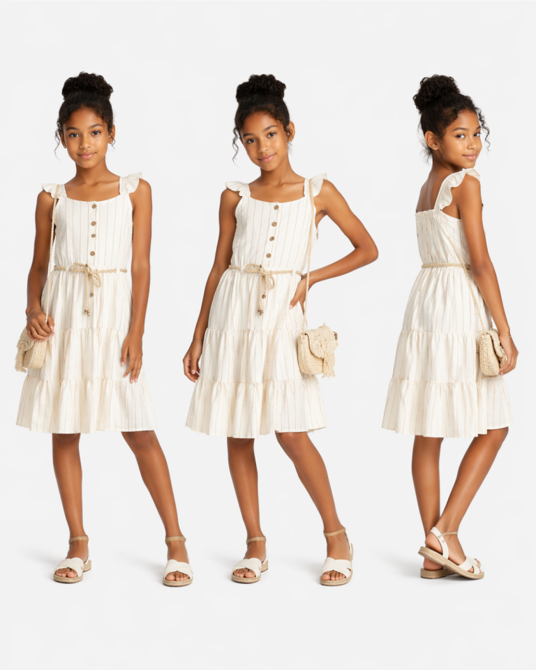 Wizzy Genç Kız Hasır Kemerli Yazlık Keten Elbise