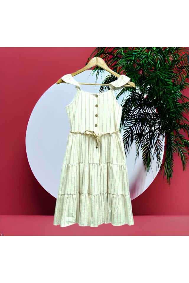 Wizzy Genç Kız Hasır Kemerli Keten Elbise