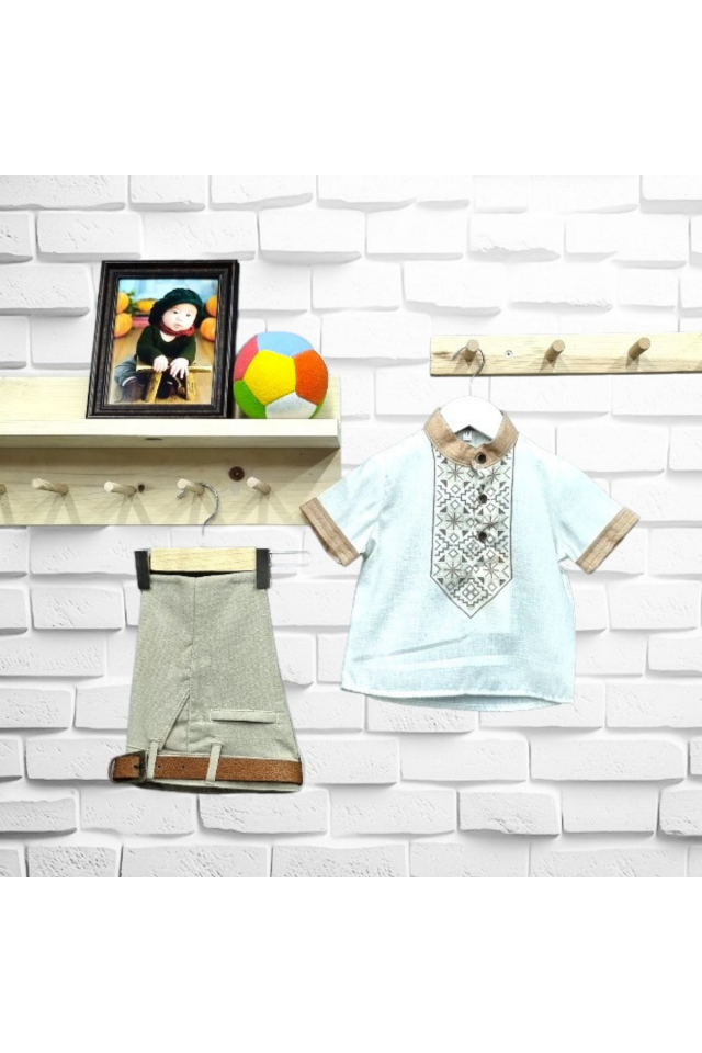 Moda Grande Erkek Bebek Keten Şortlu Takım