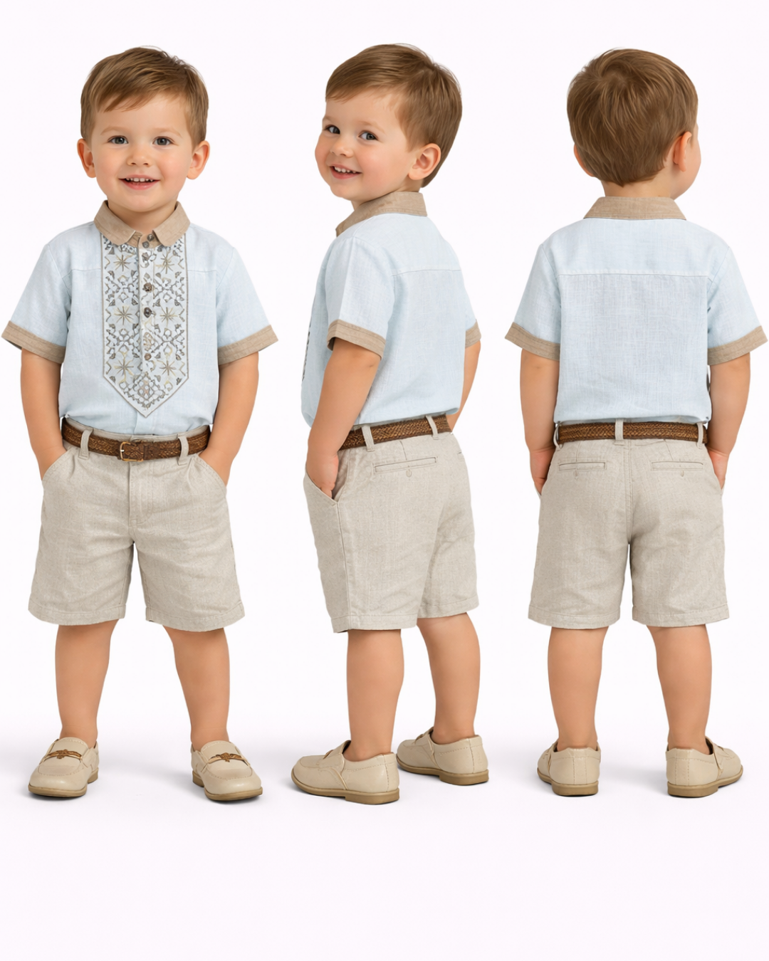 Moda Grande Erkek Bebek Keten Şortlu Takım