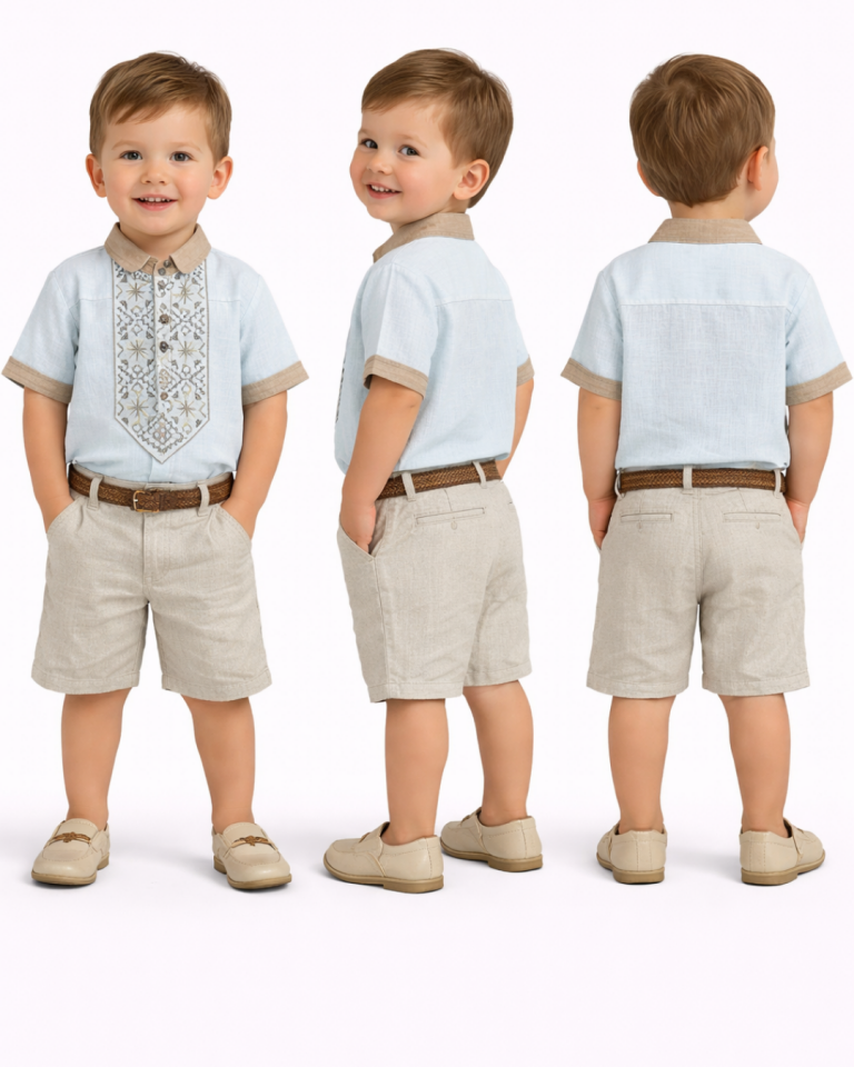 Moda Grande Erkek Bebek Keten Şortlu Takım