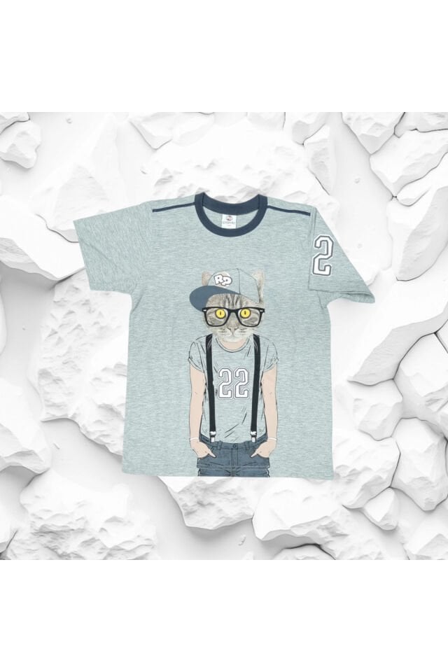 Rolypoly Şapkalı Kedi Baskılı Erkek Çocuk Şortlu Takım