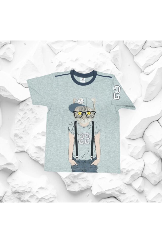 Rolypoly Şapkalı Kedi Baskılı Erkek Çocuk Şortlu Yazlık Takım