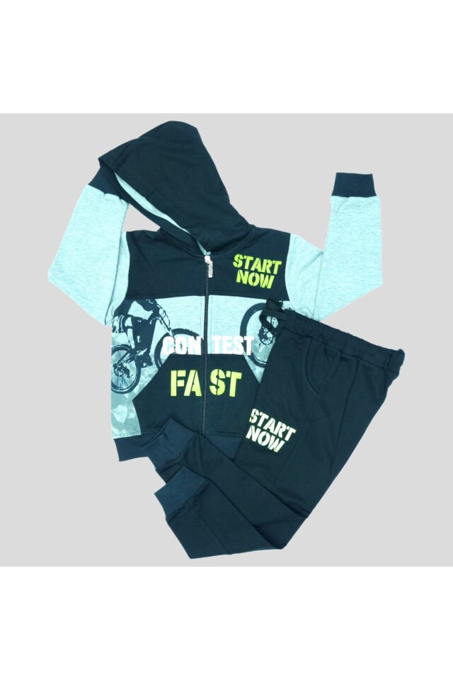 Pelops Erkek Çocuk Spor Eşofman Takım Siyah - 6-7 Yaş