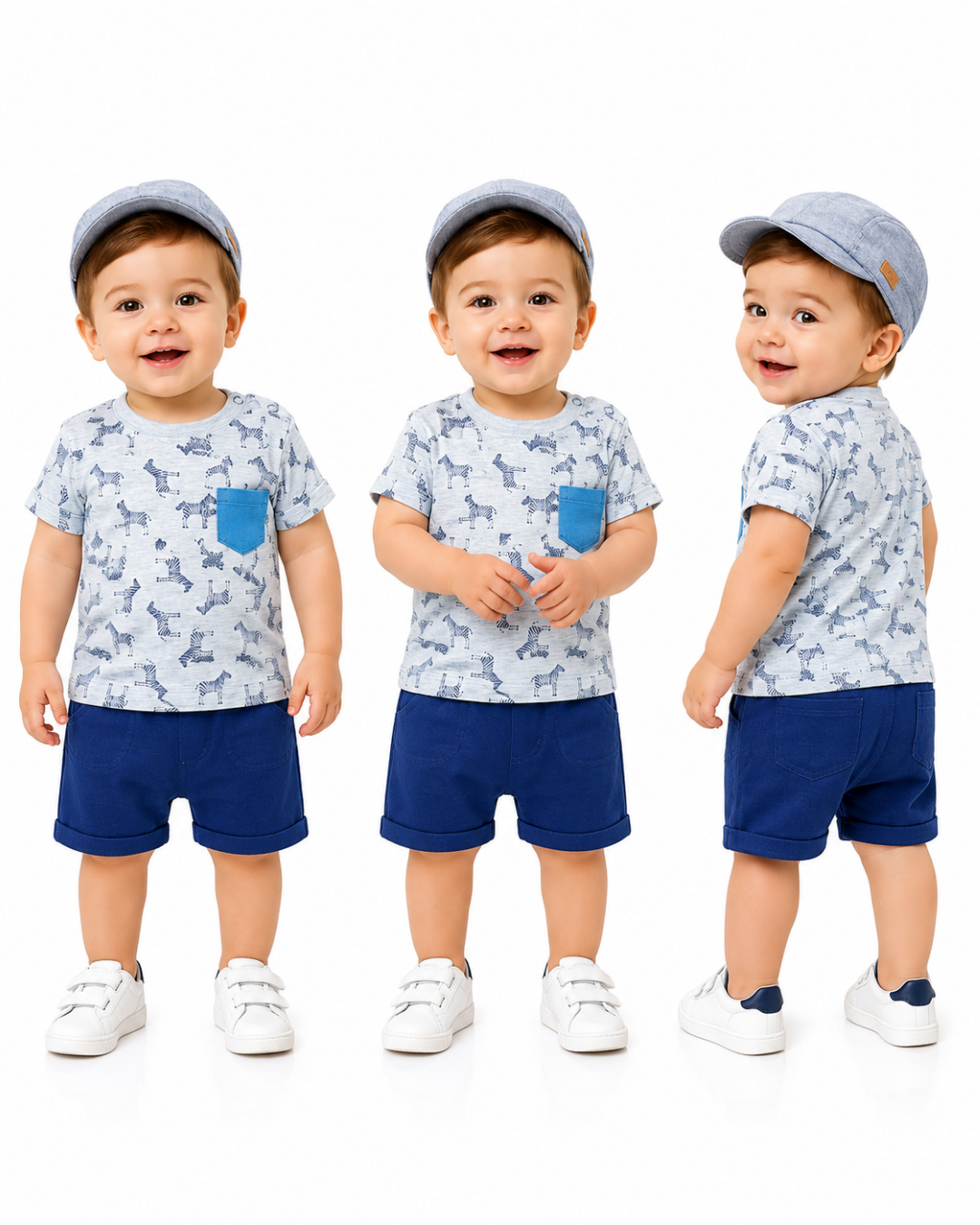 Pelops Zebra Desenli Erkek Bebek Şortlu Yazlık Takım