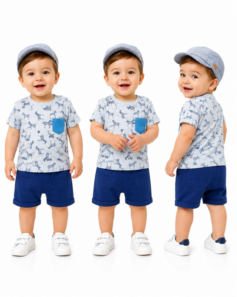 Pelops Zebra Desenli Erkek Bebek Şortlu Yazlık Takım
