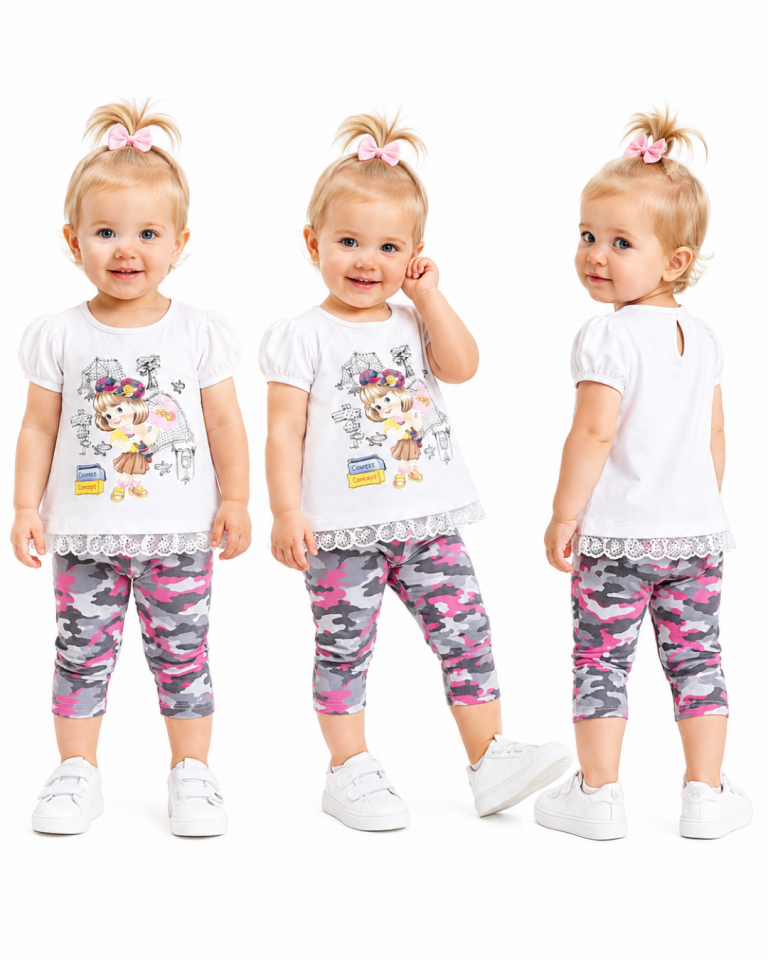 Breeze Kız Bebek Parlak Taş Kamuflaj Süslemeli Taytlı Yazlık Takım