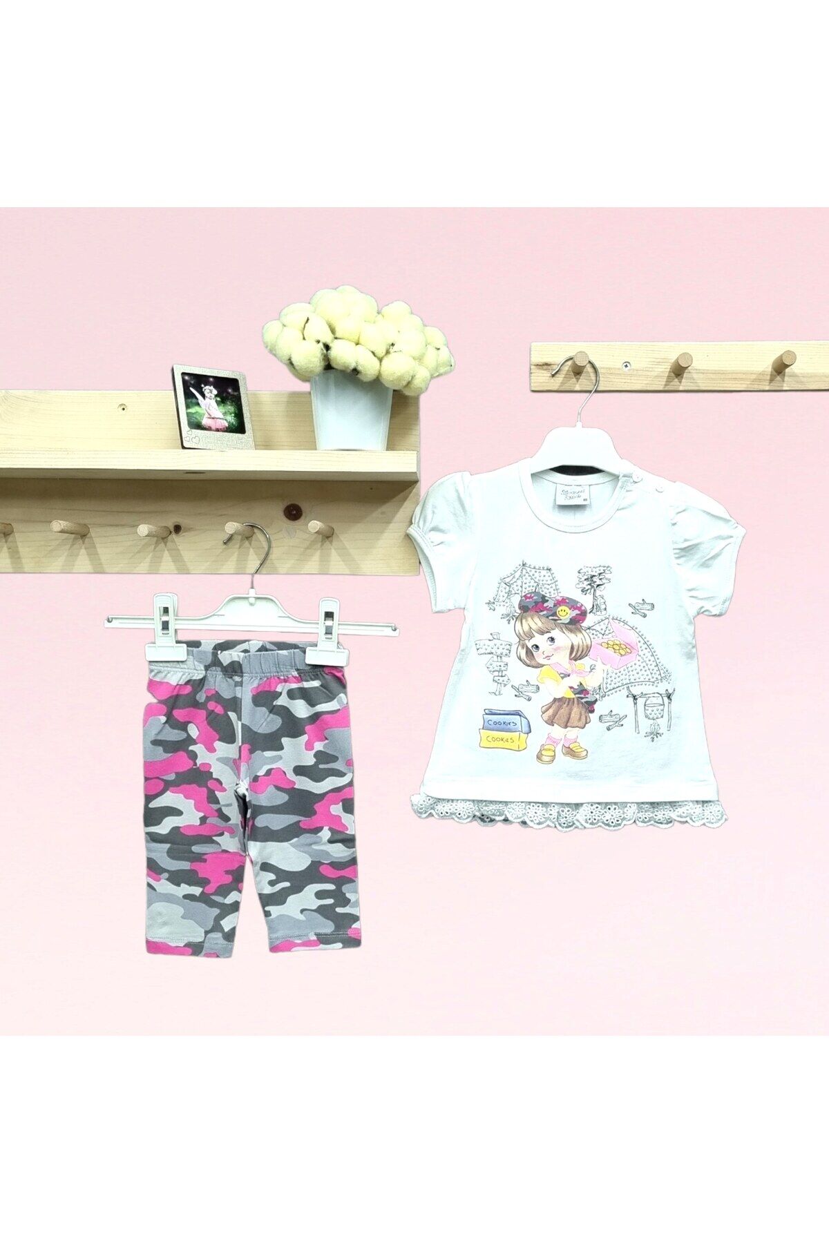 Breeze Parlak Taş Kamuflaj Süslemeli Kız Bebek Taytlı Takım