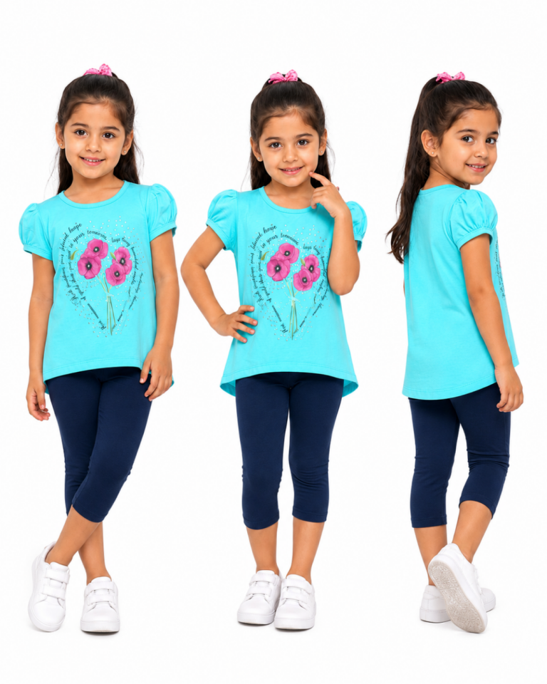 Breeze Kız Bebek Taş Süslemeli Çiçek Baskılı Taytlı Takım