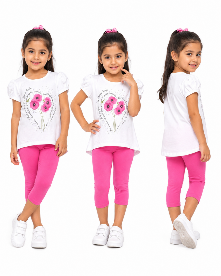 Breeze Kız Bebek Taş Süslemeli Çiçek Baskılı Taytlı Takım