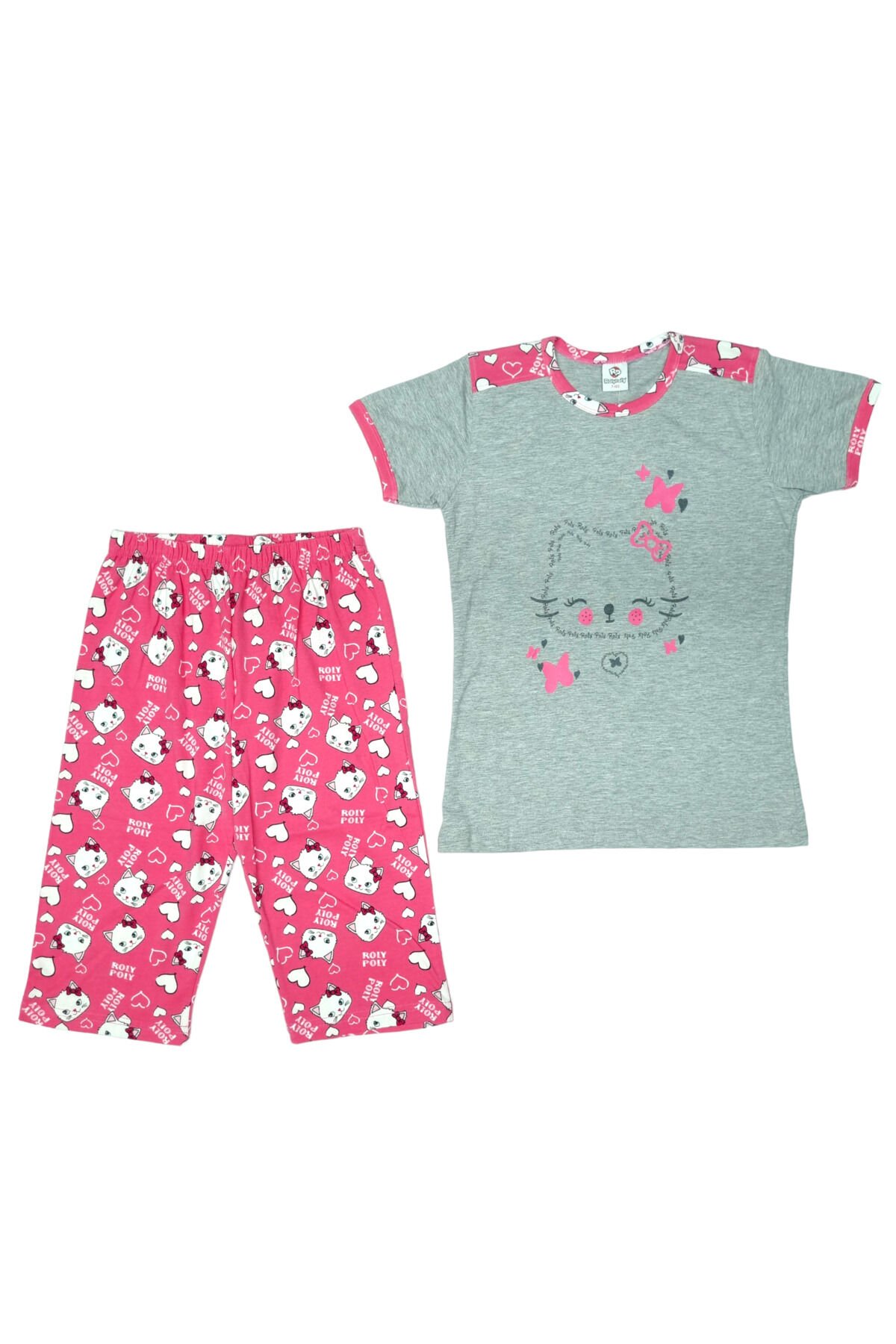 Rolypoly Kız Çocuk Sevimli Kedi Baskılı Şortlu Yazlık Takım