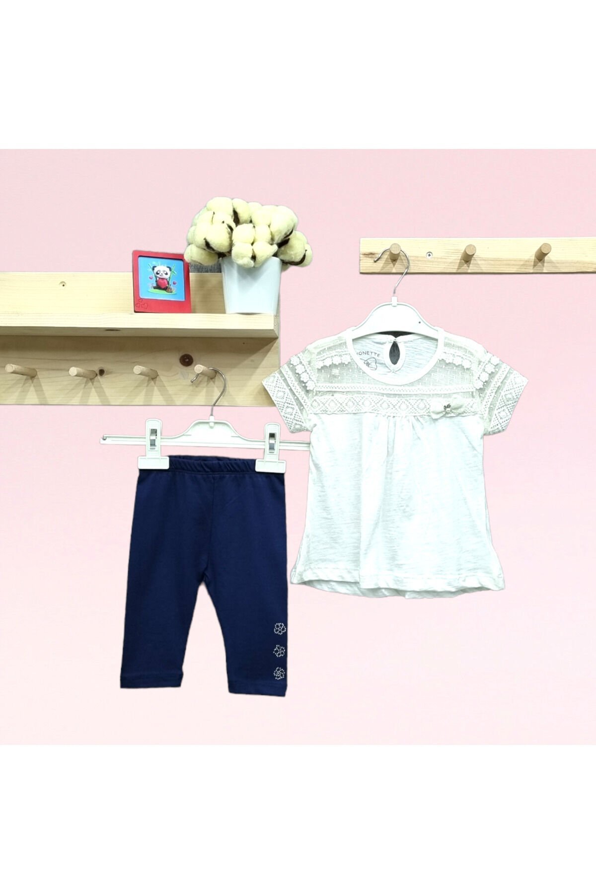 Divonette Kız Bebek Dantel Desenli Taytlı Yazlık Takım