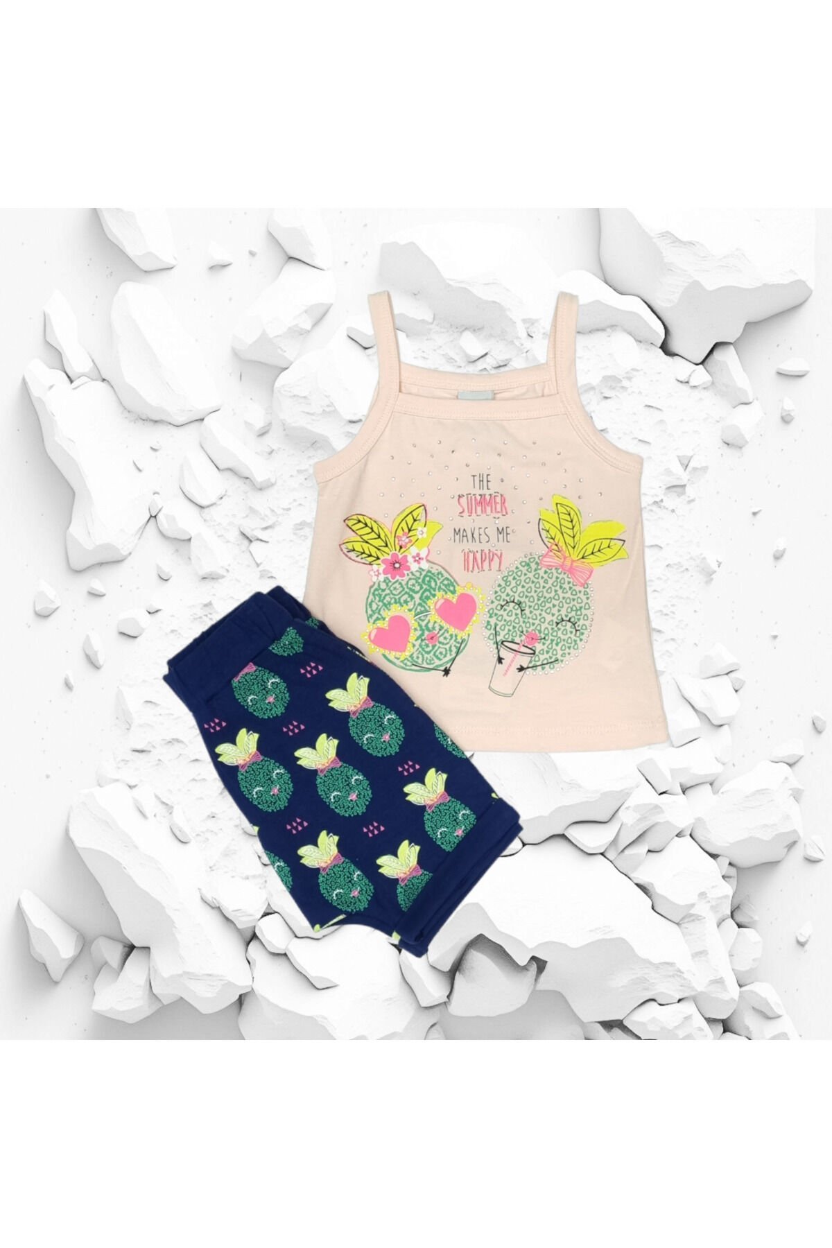 Pelops Gözlüklü Limon İp Askılı Şortlu Takım