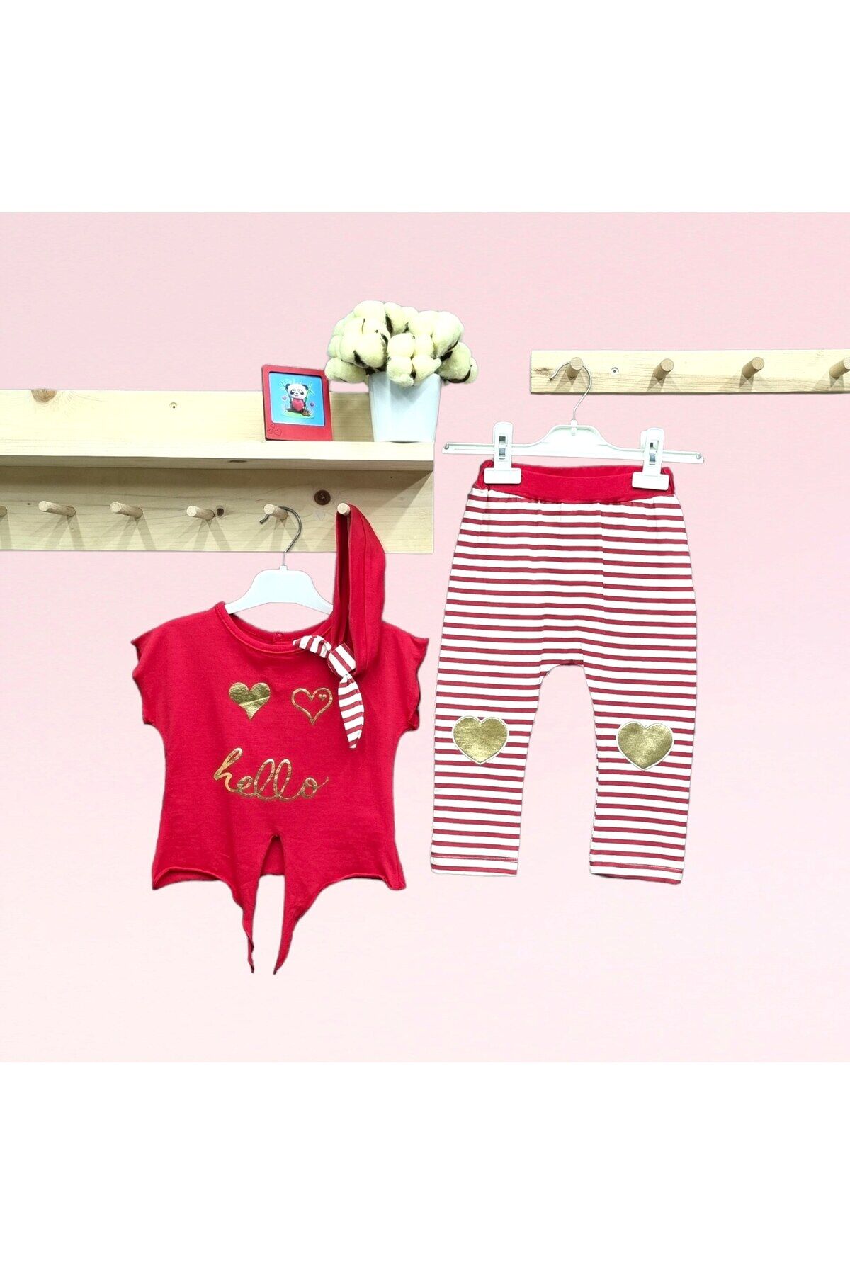 Bebetto Kız Bebek Hello Kalpli Taytlı Takım