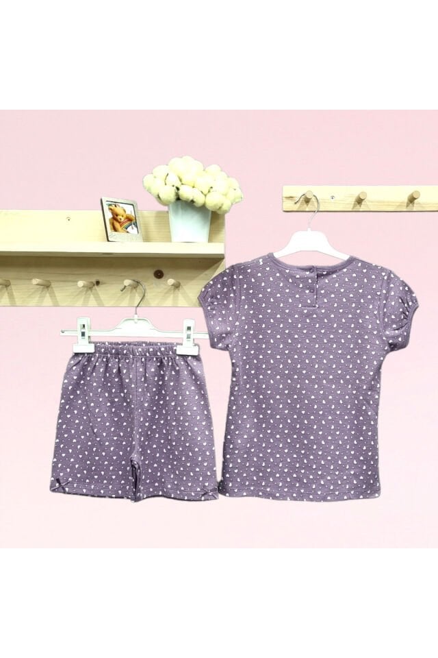 Caramel Sevimli Ayıcık Kalpli Şortlu Takım