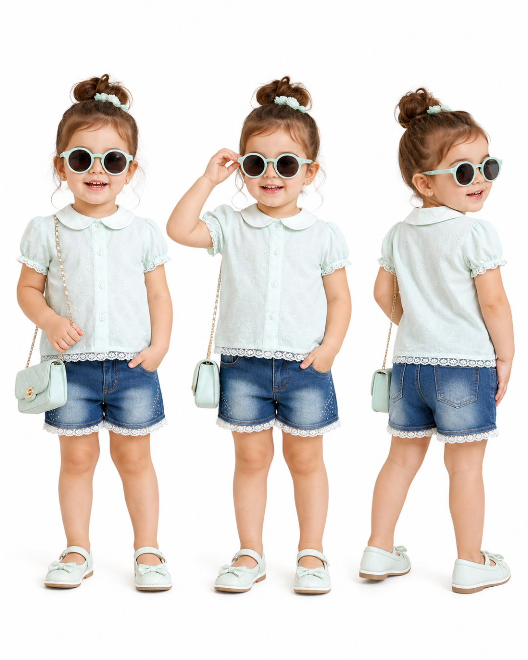 Bebetto Kız Bebek Kelebek Süslemeli Gömlekli Kot Şortlu Yazlık Takım