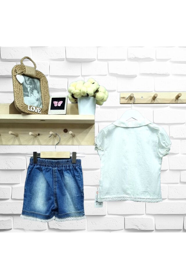 Bebetto Kız Bebek Kelebek Süslemeli Gömlekli Kot Şortlu Yazlık Takım