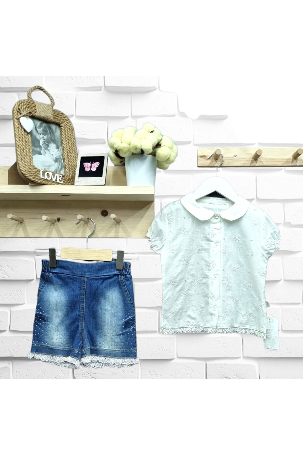 Bebetto Kız Bebek Kelebek Süslemeli Gömlekli Kot Şortlu Yazlık Takım